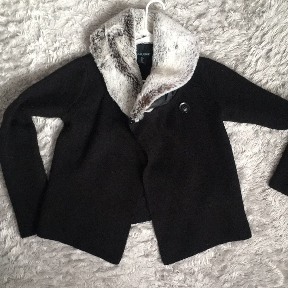 Cynthia Rowley open sweater. With faux fur around neck  S